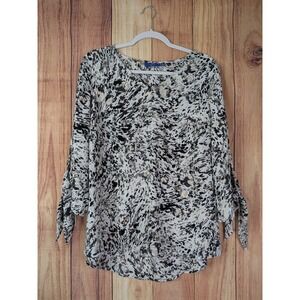 APT 9 Womens Black White Gray Abstract Print Tie Sleeve Tunic Top Size‎ L